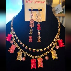 Betsey Johnson Pink Gummy Bear Necklace and earring set! NWT!